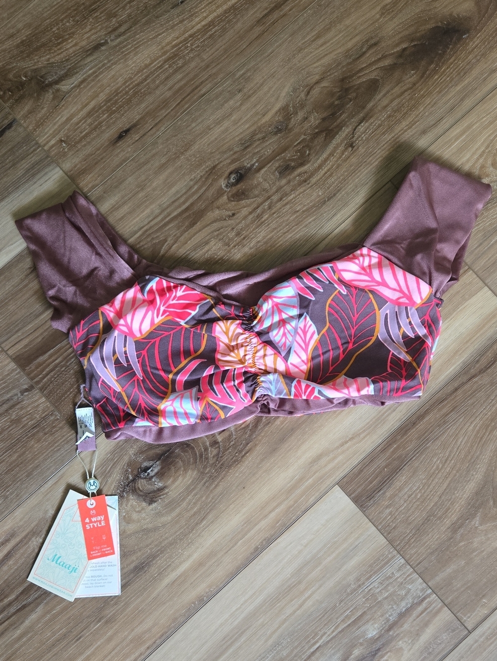 Maaji Pink, Purple & Brown Tropical Print Bikini Top Size XL